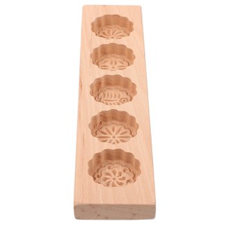 Wooden Mooncake Mould - 4 Cavity Chinese Cookie Mold With FU LU SHOU XI Designs, Baking Tool