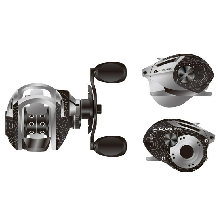 Ozark Trail OTX Pro Baitcast Fishing Reel, Black - Lightweight Graphite  Frame and Cover, 7+1 Ball Bearings