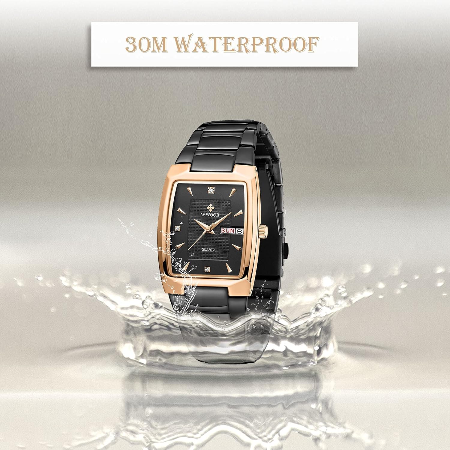 Square Watches for Men Stainless Steel Mens Square Watch with Date Original Waterproof Analog Quartz Fashion Business Casual Wristwatch