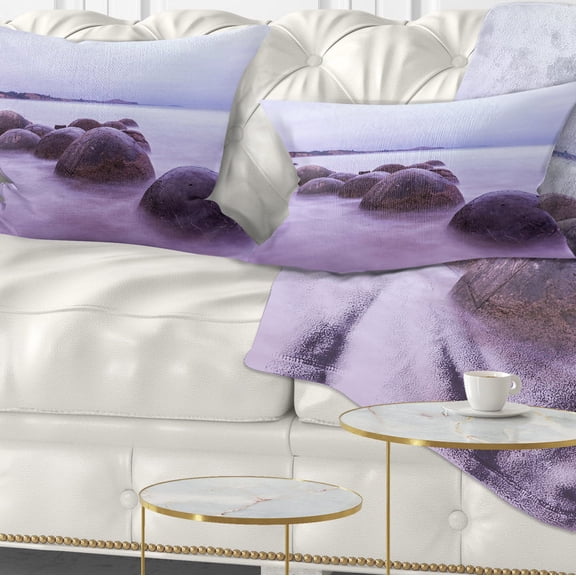 Designart Moeraki Boulders New Zealand - Seashore Photo Throw Pillow - 12x20