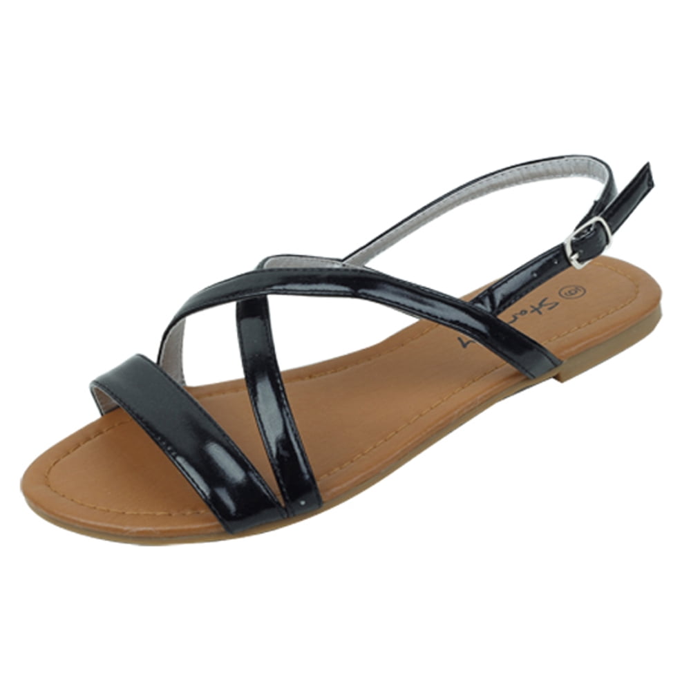 Star Bay - New Starbay Brand Women's Peep Toe Stap Flats Sandals Black ...