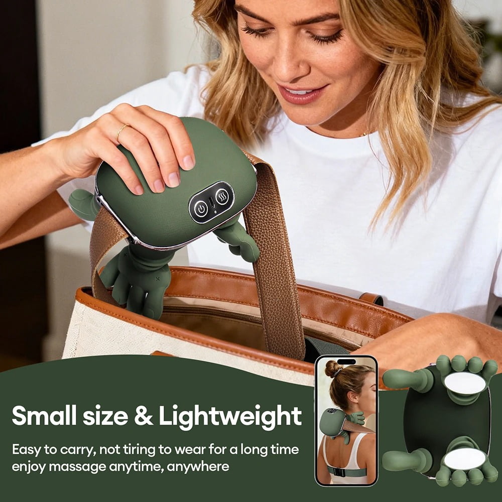 MENIGMA Cordless Deep Tissue 4D Neck & Shoulder Kneading Massager with Heat, USB Charging Cable & User Manual for Travel, Green