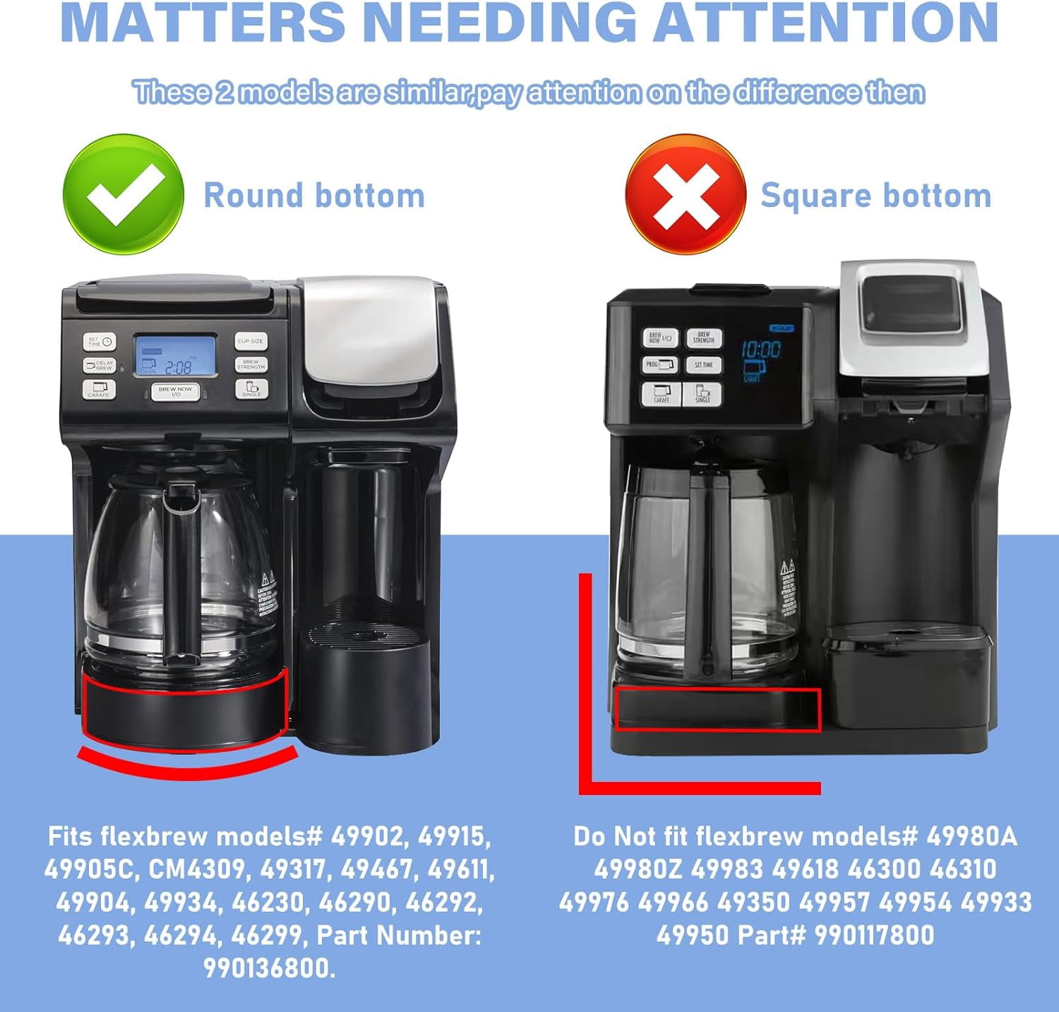 12 Cup Coffee Maker Carafe Replacement Pot Compatible with Hamilton Beach Flexbrew Models: 49902 49915 49905C CM4309 49317 49467 49611 49904 49934 46230 46290 46293 Part Number: 990136800