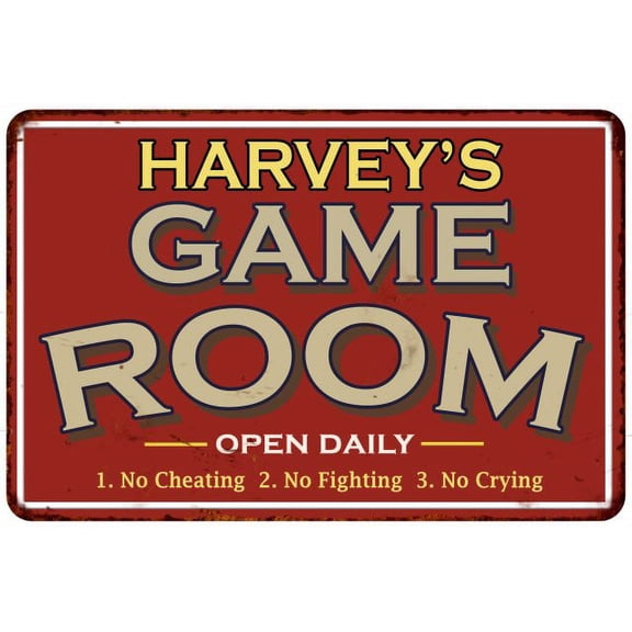HARVEY'S Game Room Sign Vintage Look 8 x 12 High Gloss Metal 208120001195