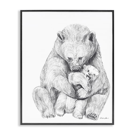 Stupell Industries Rustic Lodge Bear Family Animal Neutral Grey Drawing Black Framed Giclee Art, 11 x 14, by Lil' Rue