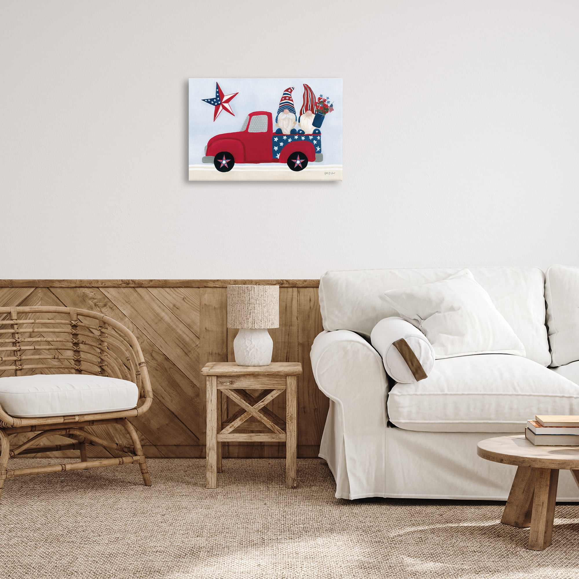 Stupell Industries Patriotic Gnomes in Truck Patriotic Painting Wrapped Canvas Art Print Wall Art, 24 x 16