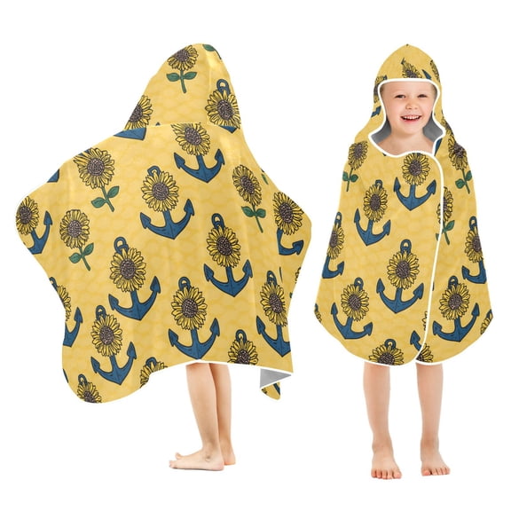 joogoo Anchor with Sunflower Kids Hooded Beach Towel Baby Bath Towel 23.5"x50"