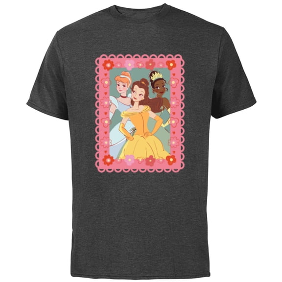 Disney Princess Cinderella Tiana Belle Valentine Day Friends - Short Sleeve Cotton T-Shirt for Adults - Customized-Charcoal