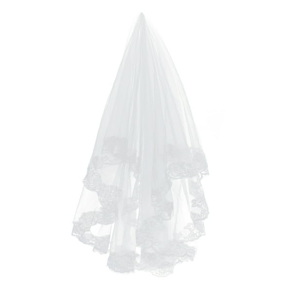 KAKOWELY Velo de novia de moda de 1,5 m de largo con bordado de encaje de una sola capa (blanco)