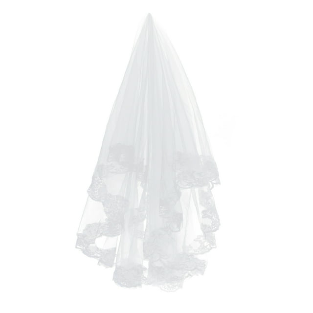 KAKOWELY Velo de novia de moda de 1,5 m de largo con bordado de encaje de una sola capa (blanco)