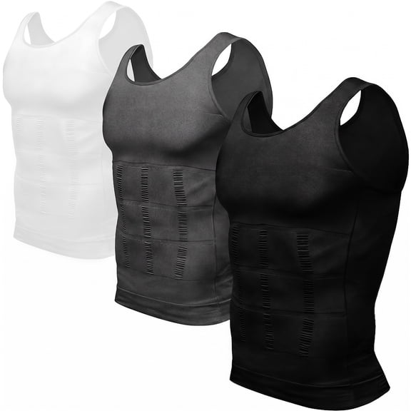 3Pcs Men's Seamless Compression Shapewear Tank Top, Tummy Control Slimming Body Shaper Vest