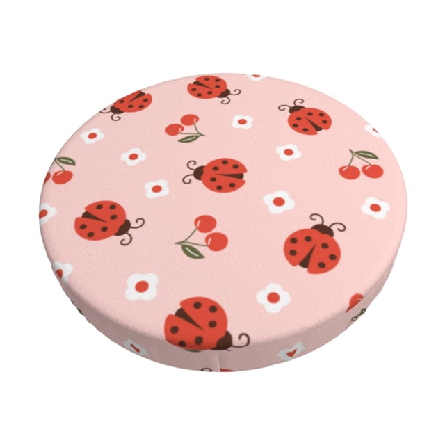 Disketp Ladybug With Flower Funda Redonda para Taburete, Funda de Cojín para Silla de Bar Suave y Elástica-12 inch