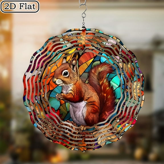 3D Rotating Squirrel -360 degree Rotating Design Courtyard Garden Decoration Modern Art Natural Inspiration Wind Chime 10 * 10 No Electricity Required