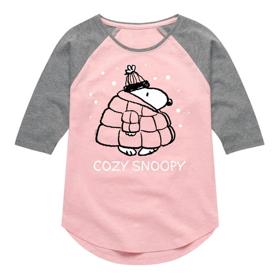Peanuts - Cozy Snoopy - Toddler & Youth Girls Raglan Graphic T-Shirt