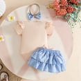 thumbnail image 3 of Zecgelong Infant Girls Short Sleeve Floral Bodysuit Romper Bowknot Ruffles Shorts Headbands Outfits Girls Outfits Sets Age 9-12 Months, 3 of 3