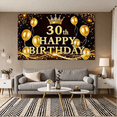 thumbnail image 6 of Gorgeous Golden 30th Birthday Banner with Crown and Balloons Backdrop Decor for Birthday Party Photography Props Party Supplies Decorations, 6 of 8