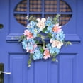thumbnail image 6 of Door Decorations for All Seasons Kitchen with Ribbon Fall Wreaths for Home Large Lit Wreath Wreath Lights Outdoor Spring Decoration Wreath Blue White Embroidered Flower Flower, 6 of 9