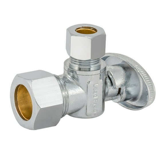 Eastman 10738LF Quarter-Turn Angle Stop Valve, 5/8 inch OD Comp x 3/8 inch OD Comp, Chrome