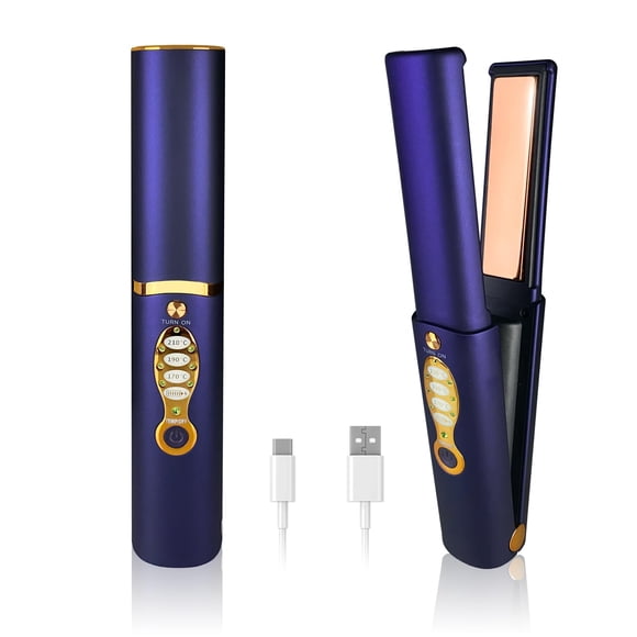 Plancha de pelo inalámbrica de 5000 mAh, portátil, de titanio, de largo alcance, miniplancha de pelo inalámbrica 2 en 1 para alisar y rizar, plancha de viaje, máx. 210 ℃/410 ℉, se calienta en segundos