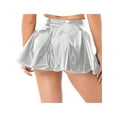 thumbnail image 2 of IEFIEL Womens Glossy Patent Leather A-Line Zipper Skirt Flared Miniskirt Invisible Zipper Mini Skirt Silver XL, 2 of 7