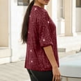 thumbnail image 4 of Staron Women's Sequin Jacket Three-Quarter Sleeve Casual Party Bling Cardigan Open Front Shiny Top, Wine XL, 4 of 7