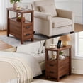 thumbnail image 7 of Side Table with Charging Station, Narrow End Table with USB Ports and Outlets and 2 Drawers,Small Wood Bedside Table for LivingRoom,Bedroom, 7 of 7