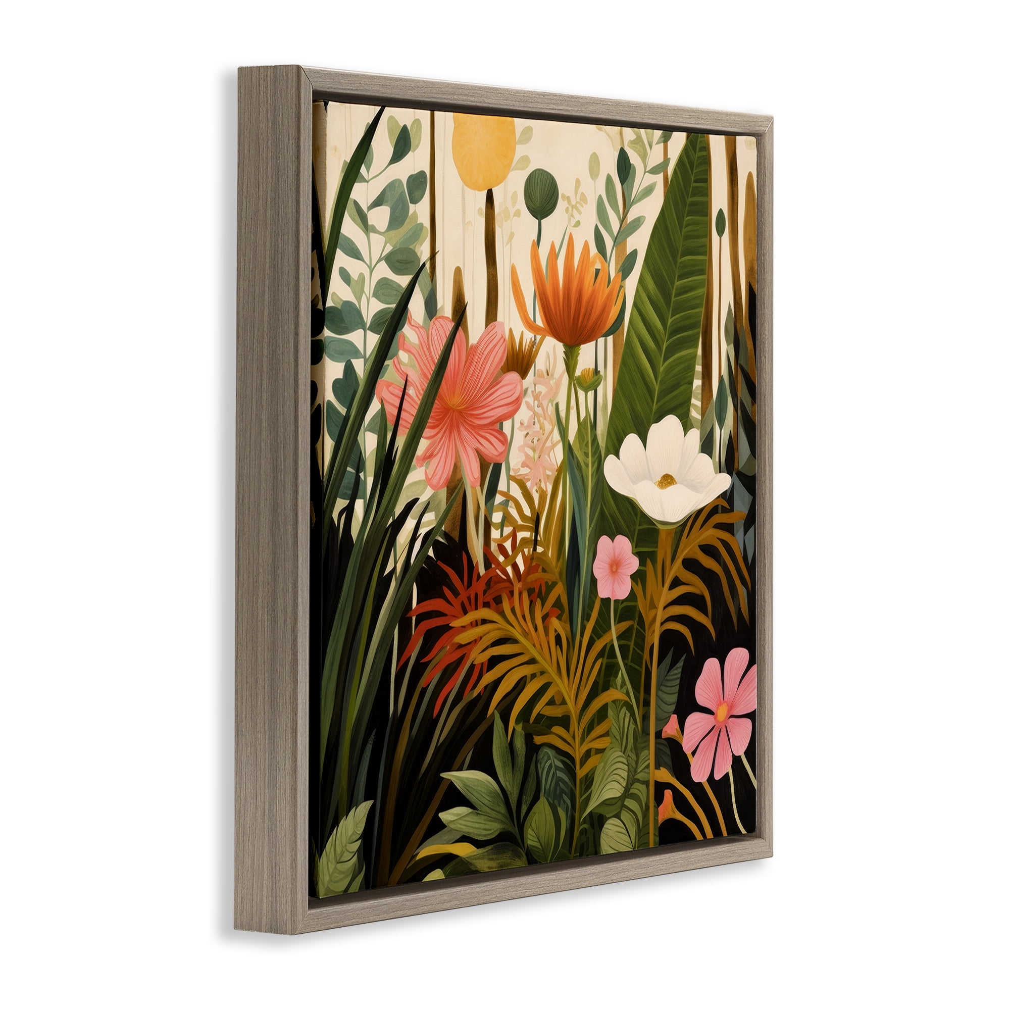 Stupell Industries Botanical Embrace in the Jungle Brown Framed Floater Canvas Wall Art, design by Lazar Studio