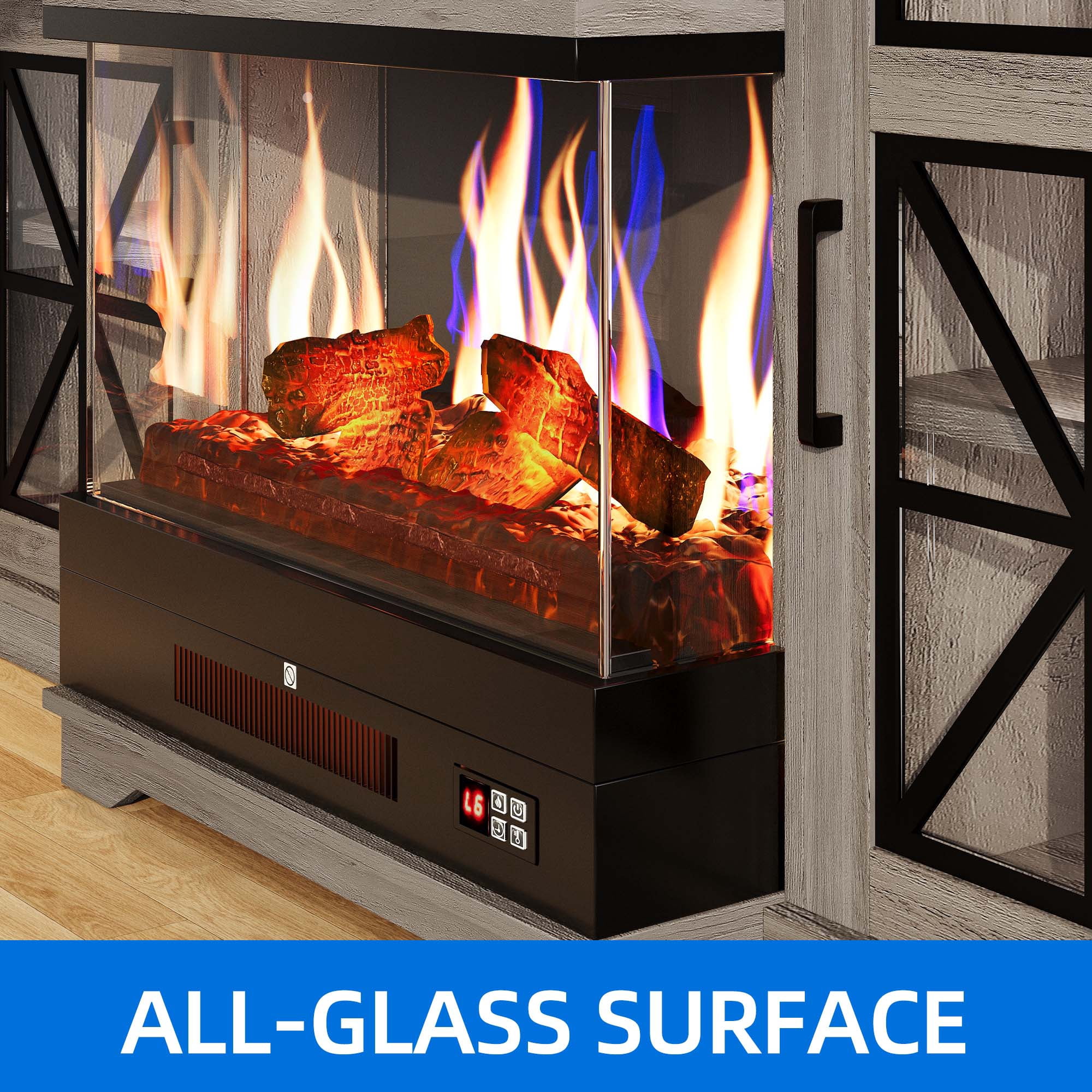 Uforic 25 inch Electric Fireplace Insert, Freestanding Fireplace with Remote Control, 7 Color Flames, 5000 BTU, Gray & Black