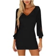 thumbnail image 3 of TaTaai Ladies Casual V Neck Long Sleeve Solid Color Bodycon Dress Tassel Design High Waist Slim Fit All Season Daily Wear Gift, 3 of 7