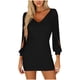 thumbnail image 3 of TaTaai Ladies Casual V Neck Long Sleeve Solid Color Bodycon Dress Tassel Design High Waist Slim Fit All Season Daily Wear Gift, 3 of 7