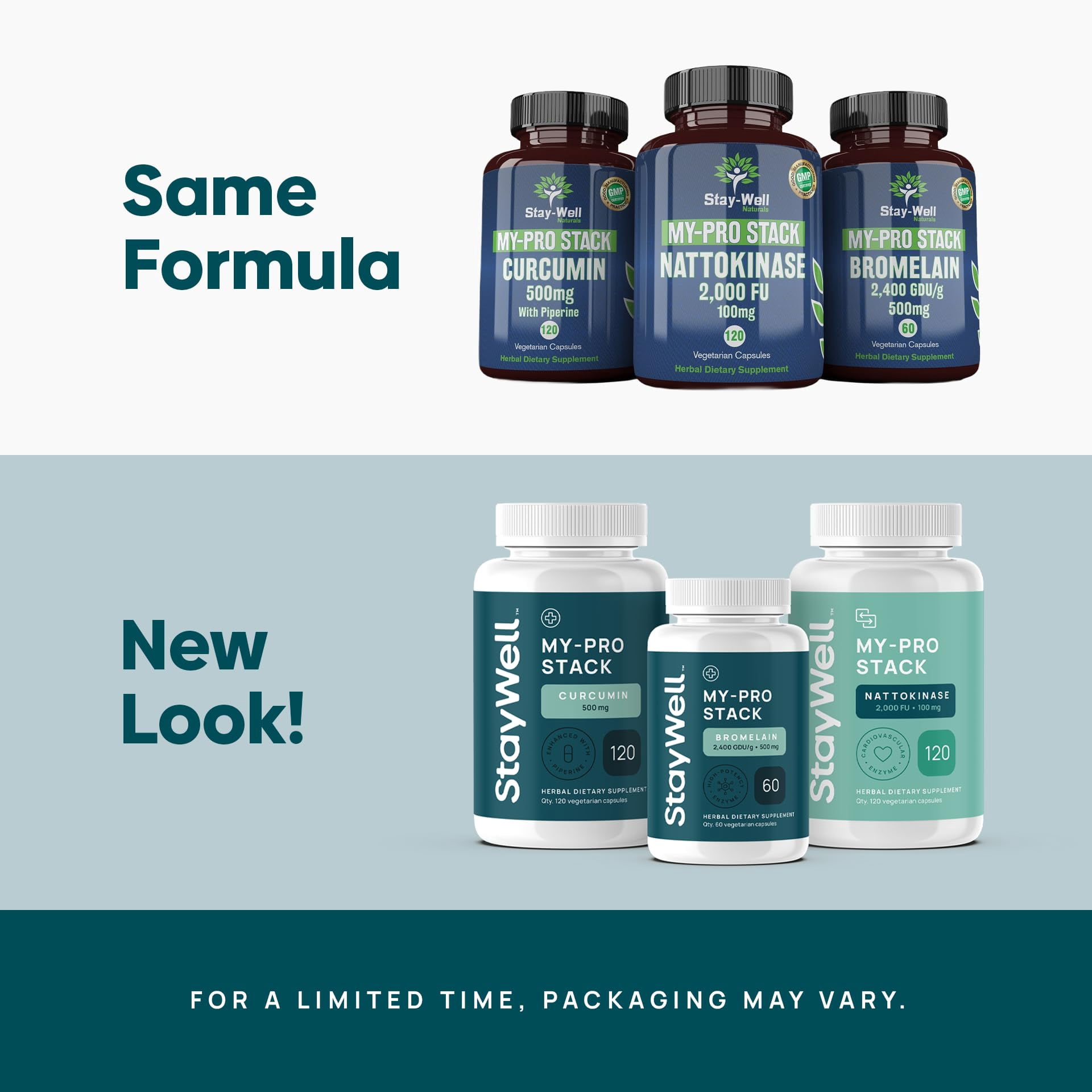 Stay-Well Naturals Spike Protein Supplement | Nattokinase 2000 FU 100mg, Bromelain 500mg, Curcumin 500 mg, 60 Day Supply | Full Protocol of Nattokinase Bromelain Curcumin (3 Bottle Set)