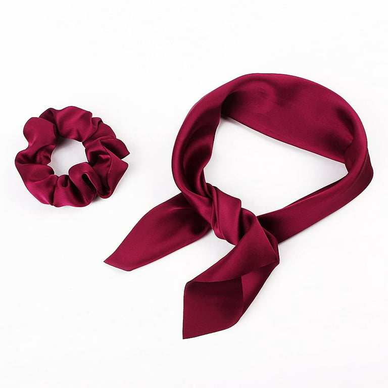 Hair Scrunchies with Bow Elastic Hair Ribbons Satin Hair Ties Bowknot  Ponytail Holder Hair Scarf with Solid Color For Women Girls (Navy + wine  red +