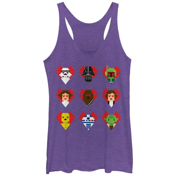 Women's Star Wars Valentine's Day Character Hearts Racerback Tank Top Purple Heather Large