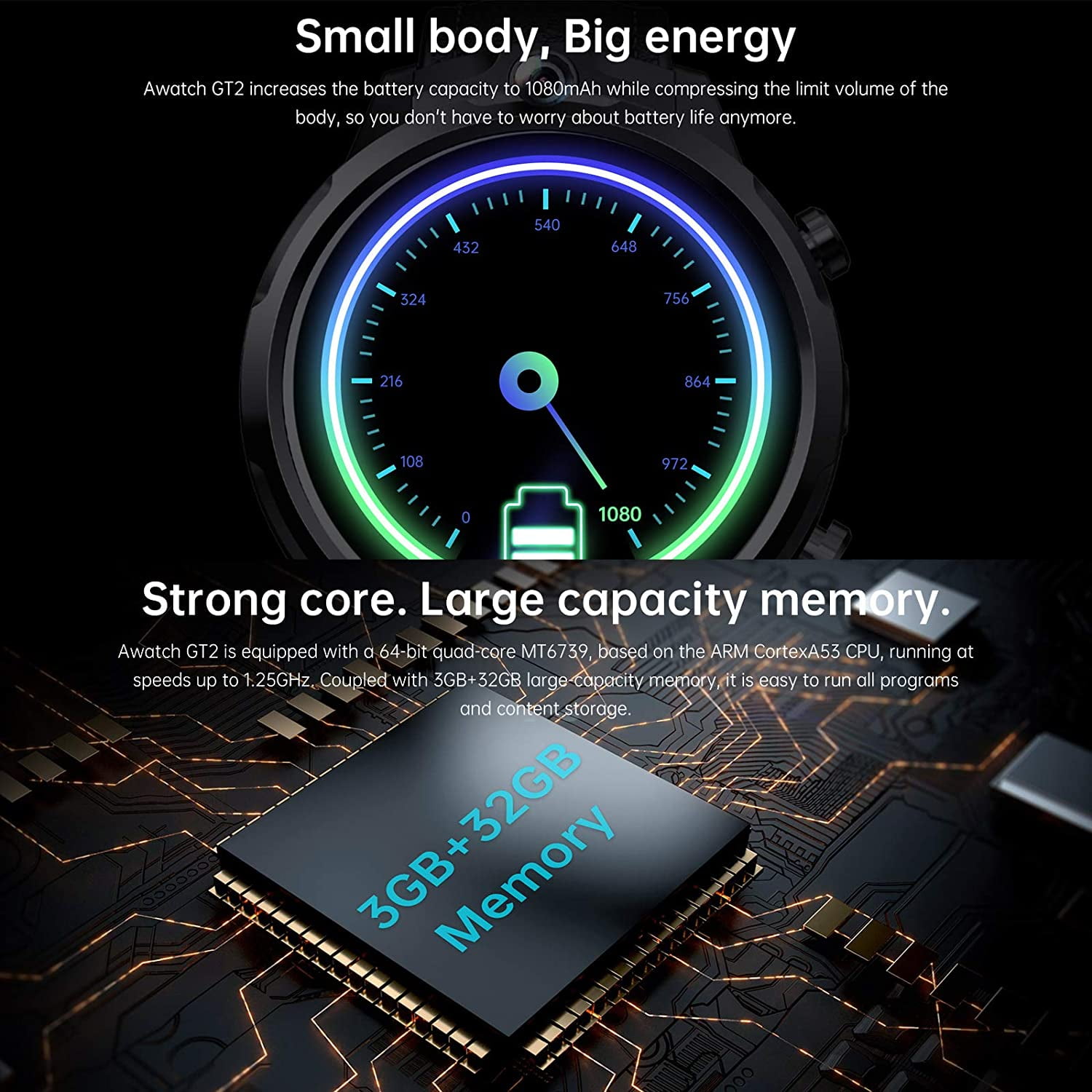 Awatch GT2 Smart Watch Android 7.1 LTE 4G SIM Card Digital Watch RAM3G ROM32G 5MP 5MP Dual Camera 1.6inch IPS Monitor Stopwatch Map Weather Music Sync