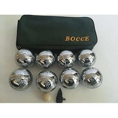 73mm Metal Bocce/Petanque Set with 8 Silver Balls and Green Bag - Single