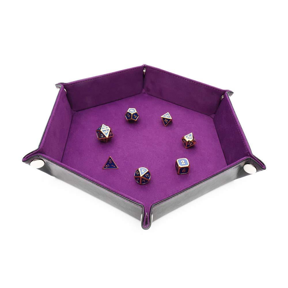 Dice Tray Cute Crown Stars Pink Dice Rolling Tray Holder Storage Box for RPG D&D Dice Tray and Table Games Double Sided Folding Portable PU Leather 