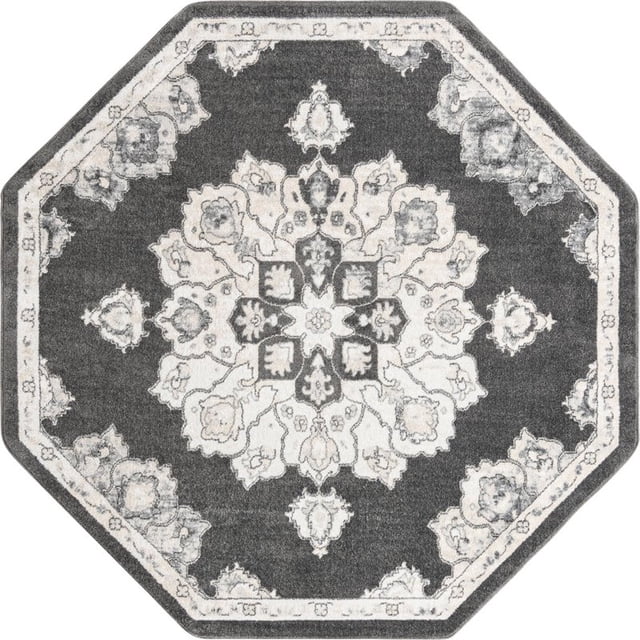 Unique Loom Parker Medallion Vintage Rug 7' 10 x 7' 10 Octagon Charcoal/Ivory