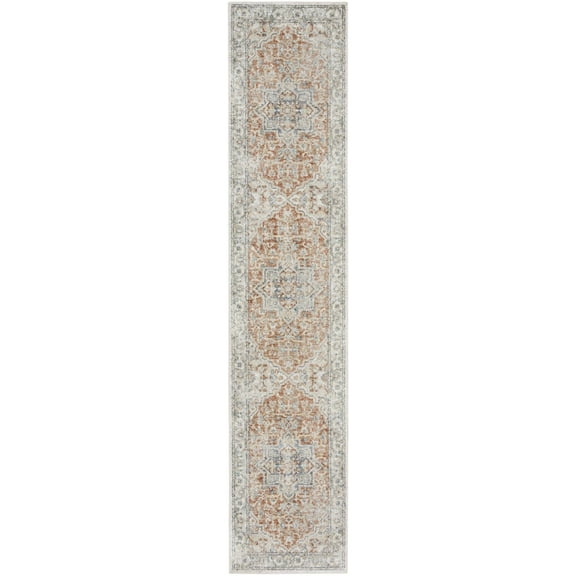 12' Runner Gold and Ivory Oriental Power Loom Washable Runner Rug