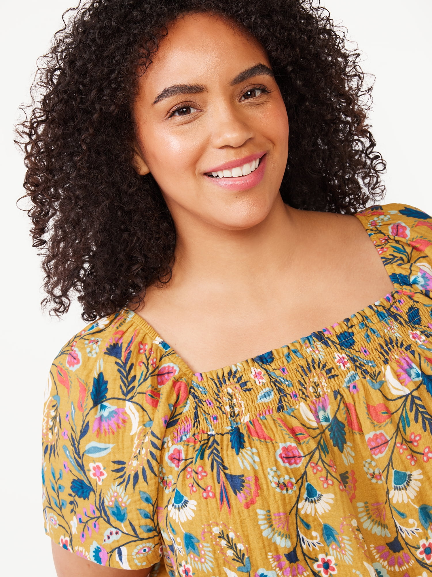 Joyspun Women's Smocked Gauze Sleep Top, Sizes S to 3X