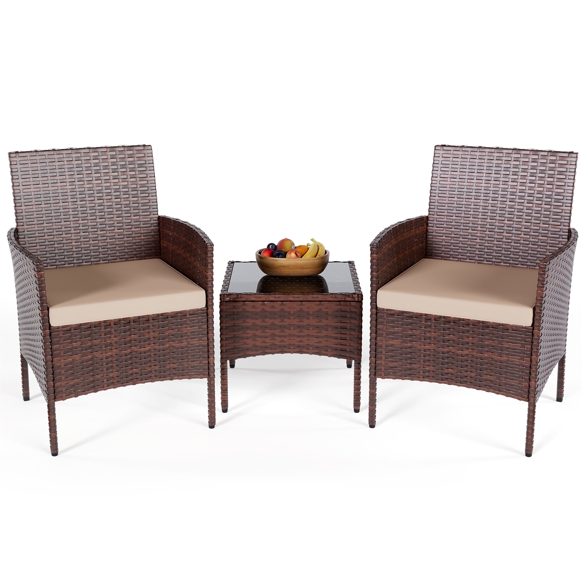 MRUAKA Patio Furniture Set 3 Pieces Porch Furniture Outdoor Wicker Patio Conversation Furniture Set for Backyard,Porch,Garden,Poolside and Balcony(Beige)