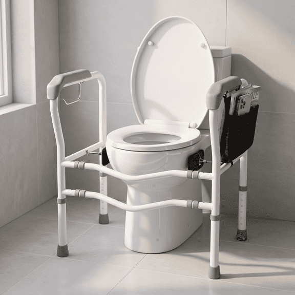 Adjustable Toilet Safety Rails, 330 lbs Capacity, Tool-Free Installation