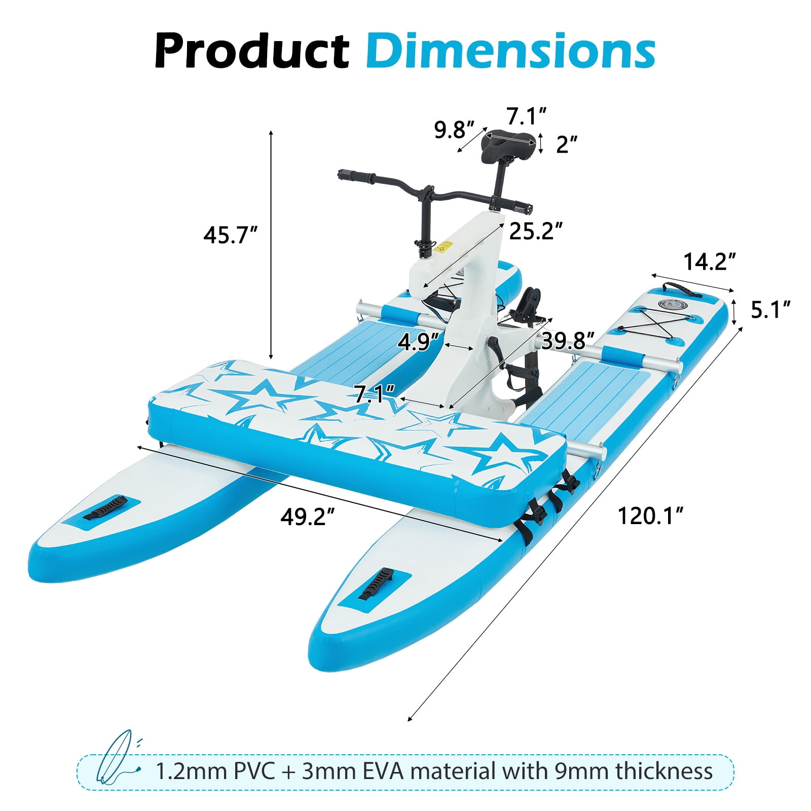 Danrelax Inflatable Water Bike Kayak Bikeboat Hybrid, Portable Durable PVC EVA Material, 1 Person, 400 lb Capacity, 120.08 in Length
