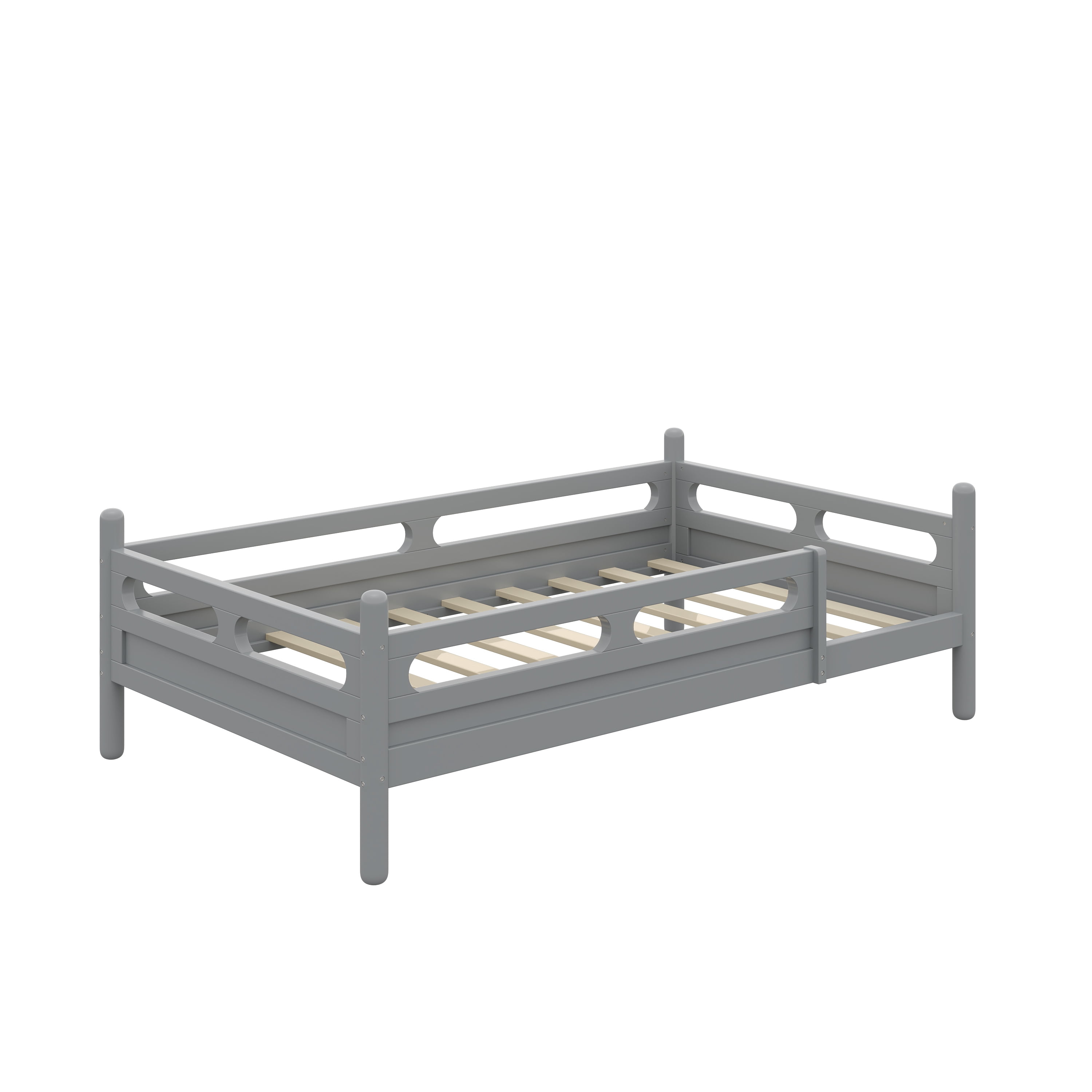 Euroco Wood Twin Size Platform Bed, Low Profile Bed with Guardrails and Slats Support, Grey