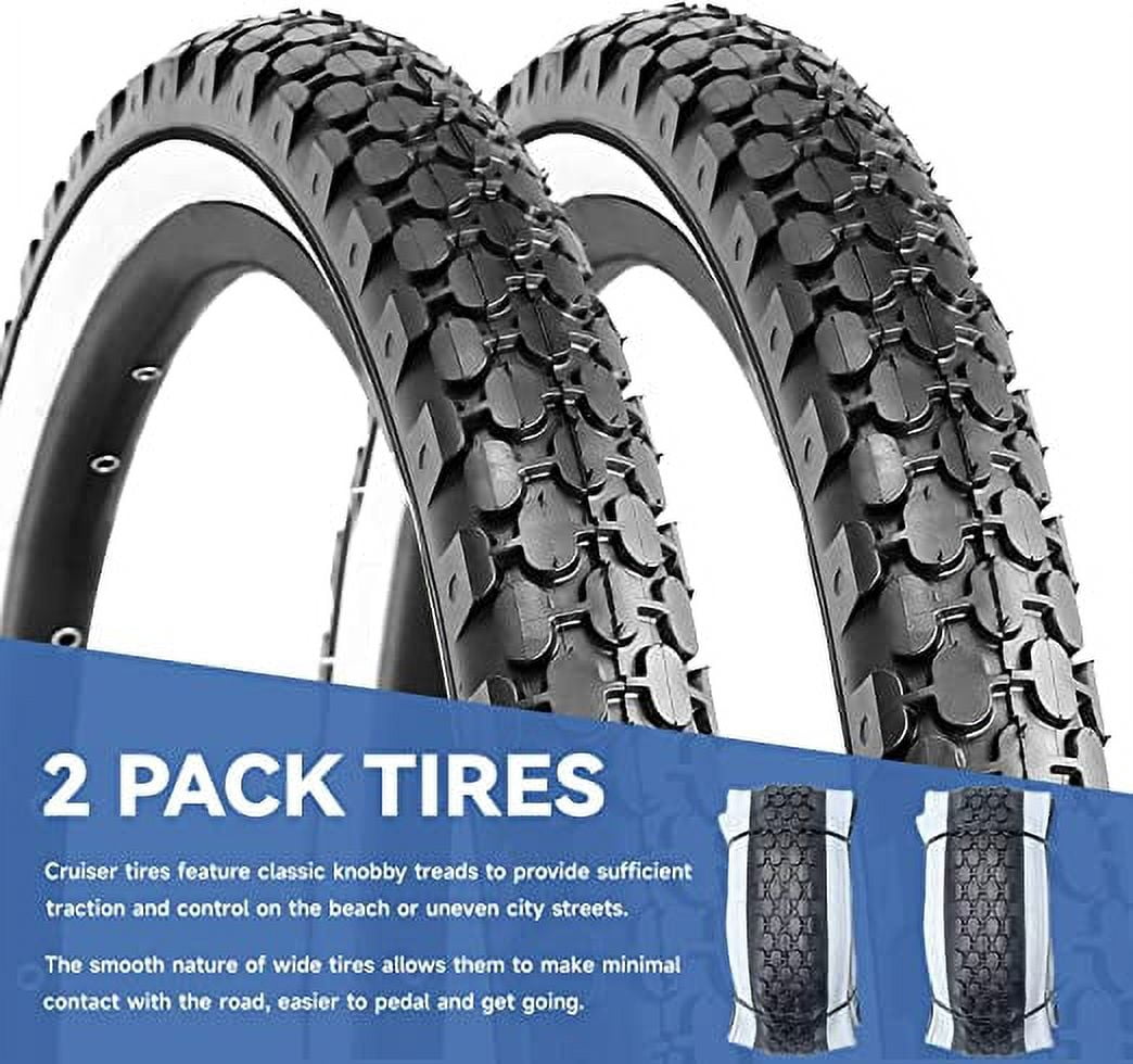 MOHEGIA 2 Pack Bike Tires 26"x 2.125" White Side Wall Folding Black Beach Cruiser Bicycle Replacement Tire
