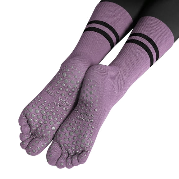 Five Toe Non Grip Pressure Yoga Socks Mid Tube Fall Winter Fitness Workout Socks for Women and Men Size:One Size