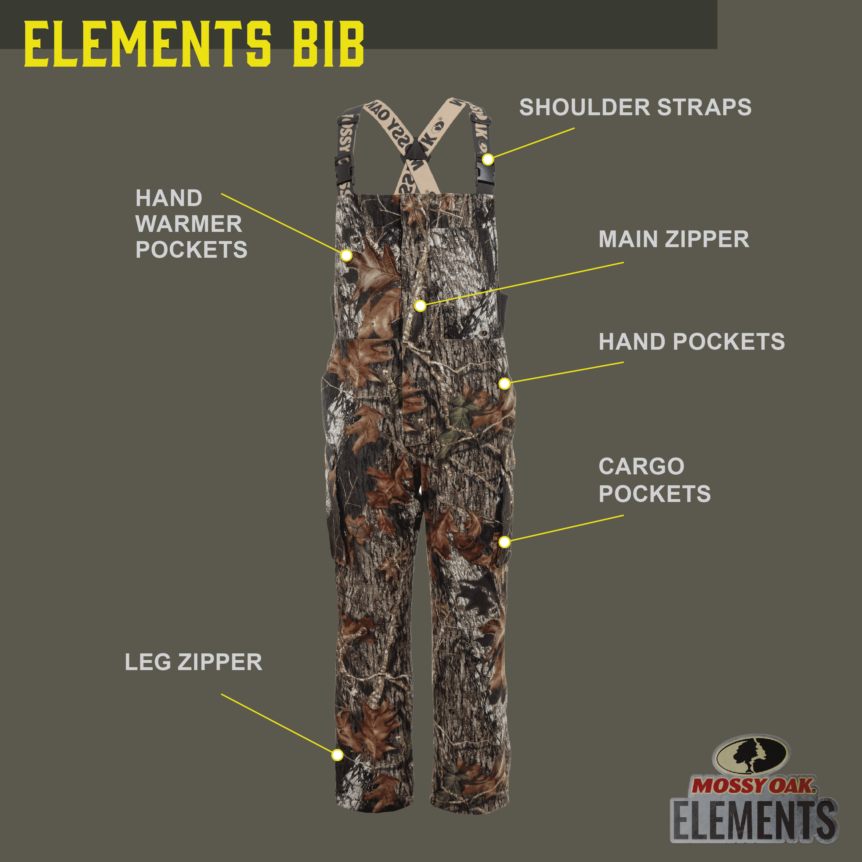 Mossy Oak Elements Men's Sherpa Lined Waterproof Hunting Bib, Mossy Oak New Breakup, Size 3X-Large