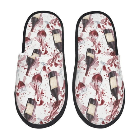 Balery Watercolor Wine Slient Indoor Furry Fleece Comfort House Shoes Soft Non-Slip Home Shoes Cotton slippers House Slippers-- Medium