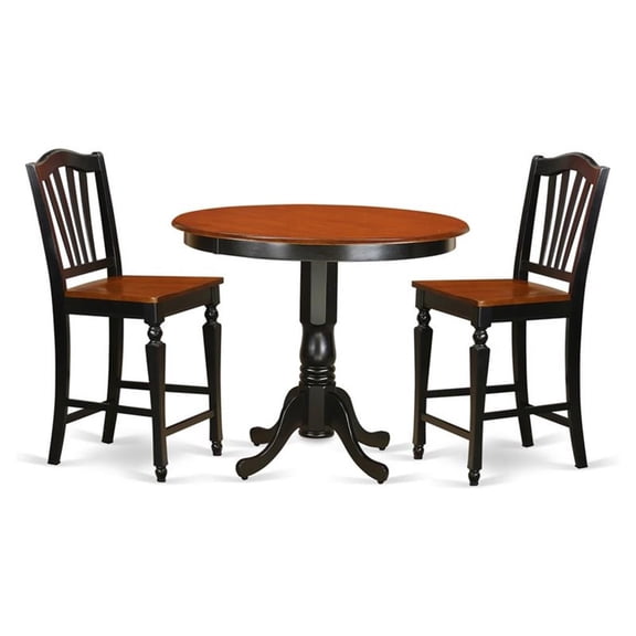East West Furniture Trenton 3-piece Pub Table and Dining Chairs in Black/Cherry