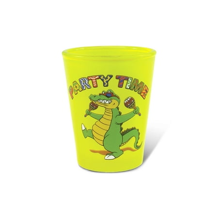 Puzzled Neon Yellow Alligator ?Party Time? Shot Glass, 1.70 Oz. Unbreakable Beverage Tequila Cocktail Whisky Vodka Novelty Glassware Handcrafted Drinkware Wildlife Animal Themed Home & Bar Accessory