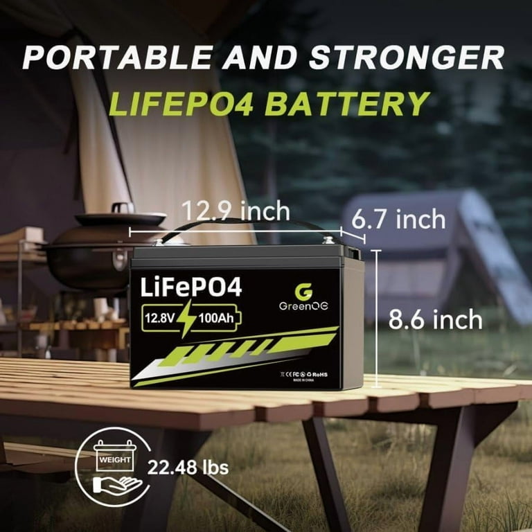 GreenOE 12V 100Ah LiFePO4 Battery, Group 31, Built-in 100A BMS